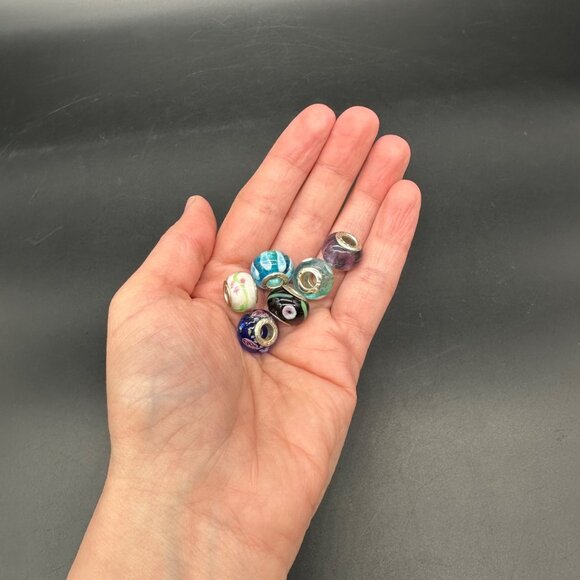 Glass Beads Sterling Silver 925 Colorful Charms For Bracelet Necklace Lot Of 6 - Picture 5 of 7